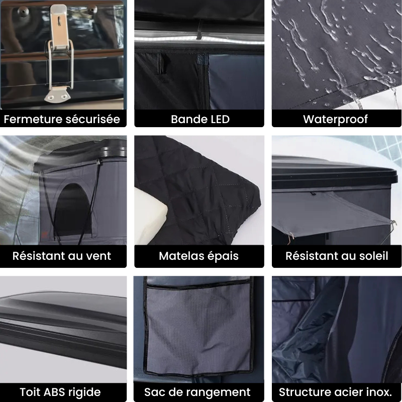 Tente de Toit Rigide Capacité 2-3 Personnes, Tente de Camping Imperméable pour Véhicules